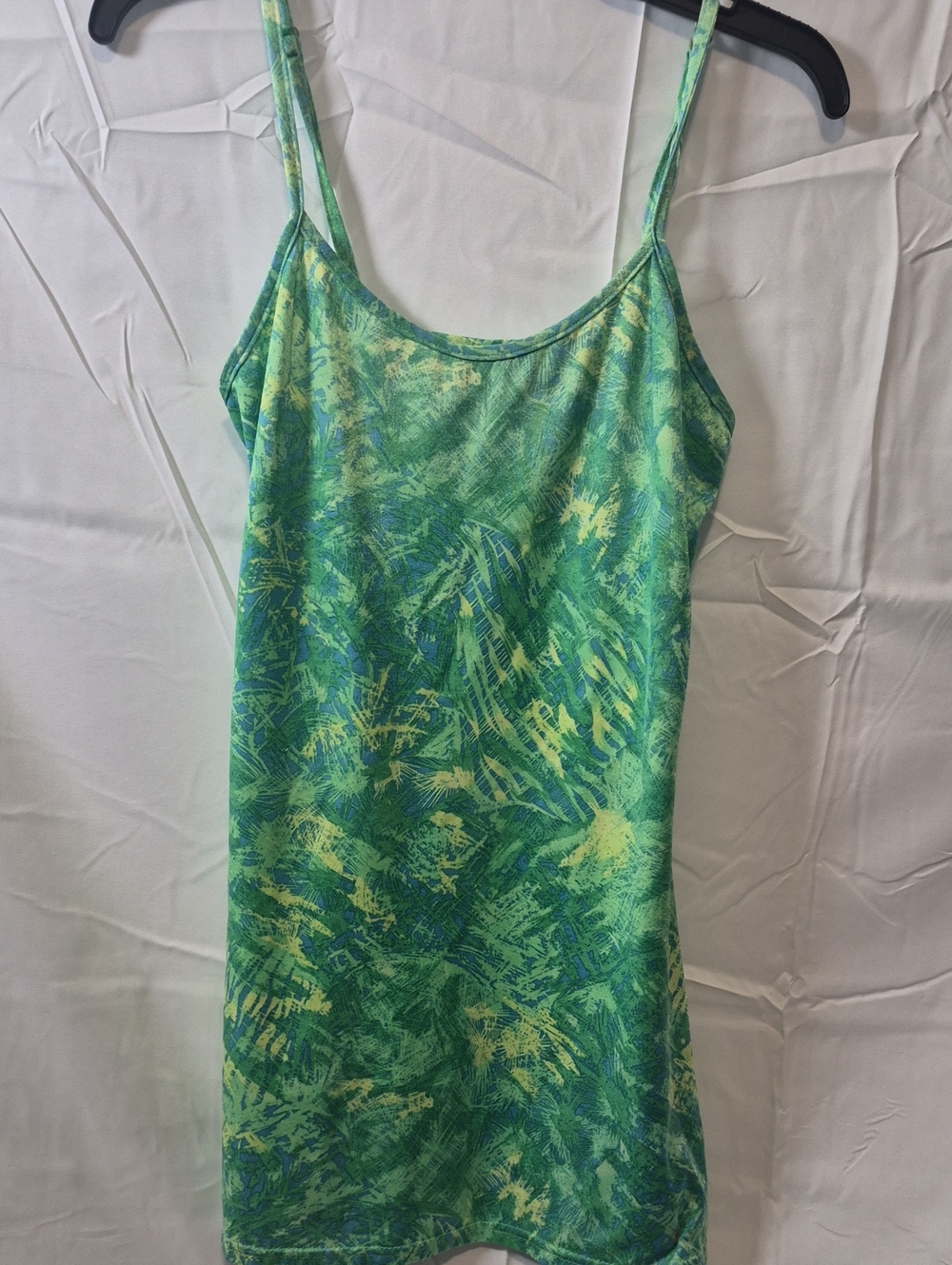 Green Tropical Printed Slip Dress with Spaghetti Straps